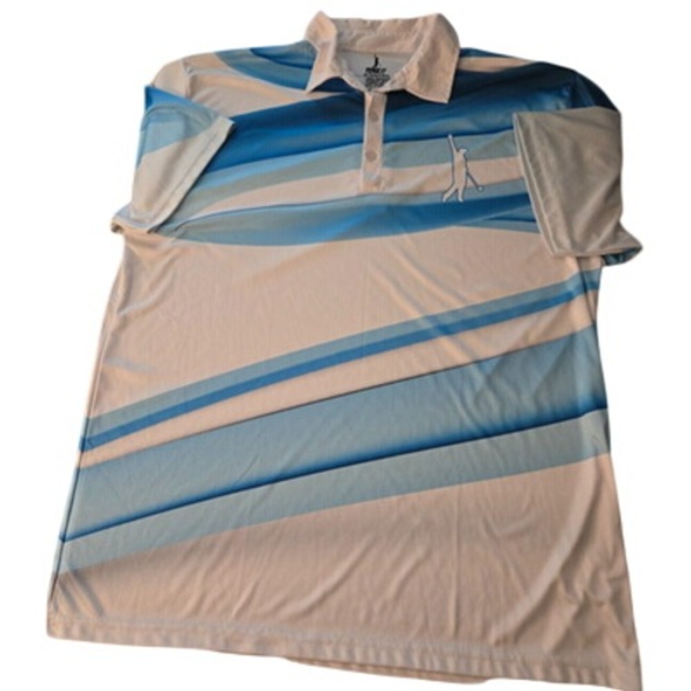Fore!! Polo Shirt Mens XL Blue White Graphic Print Performance Short Sleeve Golf